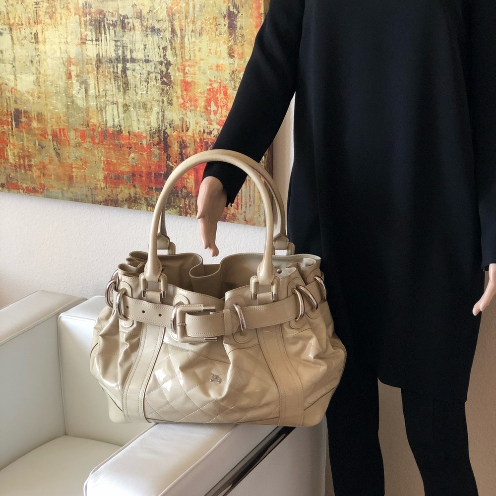 Burberry Quilted Patent Leather Large Beaton Bag